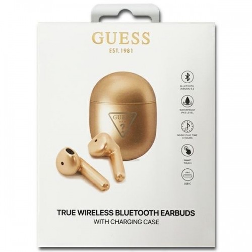 Guess GUTWST82TRD TWS Bluetooth austiņas + zelta|zelta trīsstūra logotipa dokstacija image 3