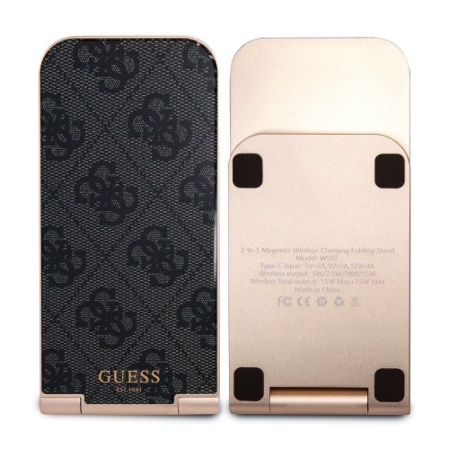 Guess Aluminum Desktop Wireless Magnetic Charger 2in1 4G Pattern Black image 3