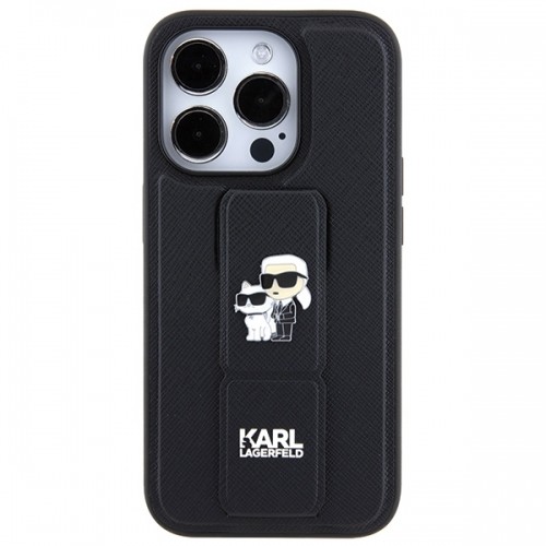 Karl Lagerfeld KLHCP13XGSAKCPK iPhone 13 Pro Max 6.7" czarny|black hardcase Gripstand Saffiano Karl&Choupette Pins image 3