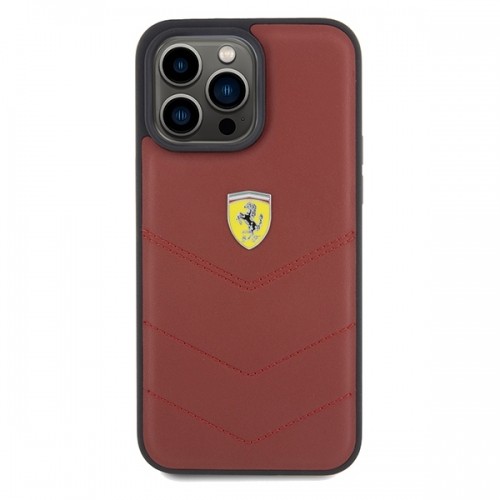 Ferrari FEHCP15XRDUR iPhone 15 Pro Max 6.7" czerwony|red hardcase Leather Stitched Lines image 3
