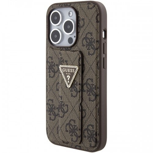 Guess GUHCP15LPGS4TDW iPhone 15 Pro 6.1" brązowy|brown hardcase Grip Stand 4G Triangle Strass image 3