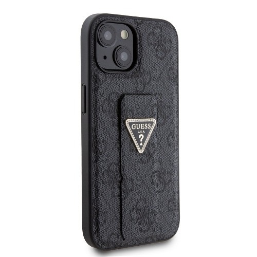 Guess PU Grip Stand 4G Strass Triangle Metal Logo Case for iPhone 15 Black image 3