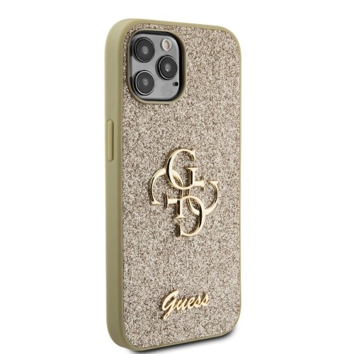 Guess PU Fixed Glitter 4G Metal Logo Case for iPhone 12|12 Pro Gold image 3