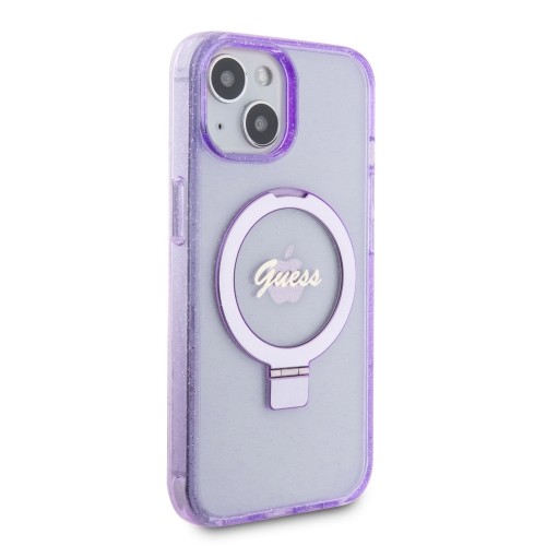 Guess IML Ring Stand Glitter MagSafe Case for iPhone 15 Purple image 3