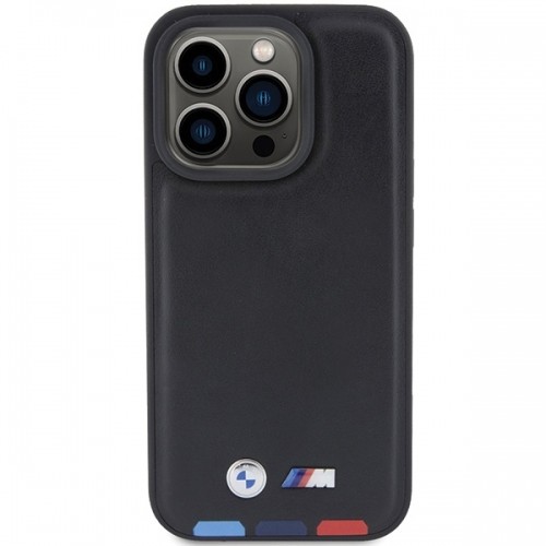 BMW BMHCP15L22PTDK iPhone 15 Pro 6.1" czarny|black Leather Stamp Tricolor image 3