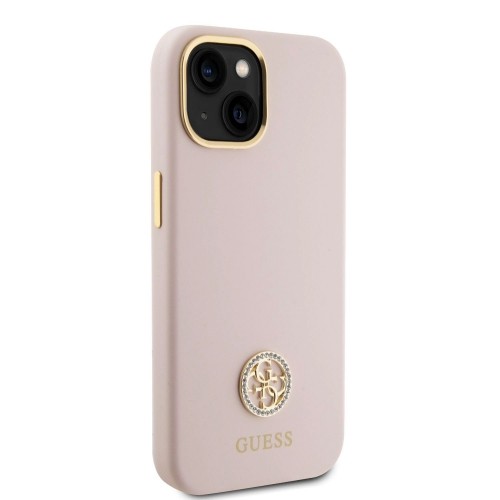 Guess Liquid Silicone 4G Strass Metal Logo Case for iPhone 15 Pink image 3