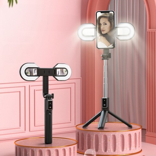 OEM Selfie Stick MINI - with detachable bluetooth remote control, tripod and 2 LED lights - P40S-M BLACK image 3