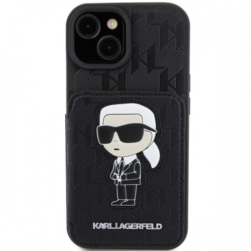 Karl Lagerfeld KLHCP15SSAKKNSCK iPhone 15 6.1" czarny|black hardcase Saffiano Cardslots and Stand Monogram Ikonik Patch image 3