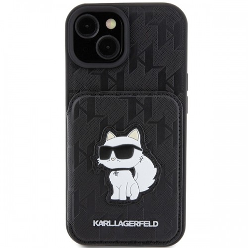 Karl Lagerfeld KLHCP15SSAKCNSCK iPhone 15 6.1" czarny|black hardcase Saffiano Cardslots and Stand Monogram Choupette image 3