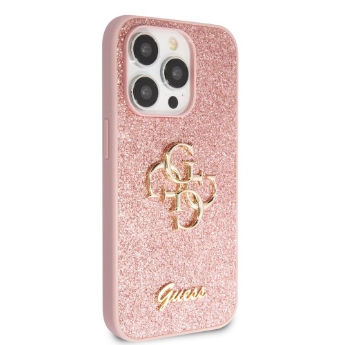 Guess PU Fixed Glitter 4G Metal Logo Case for iPhone 15 Pro Pink image 3
