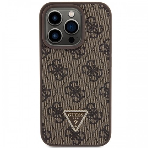 Guess GUHCP15LP4TDPW iPhone 15 Pro 6.1" brązowy|brown hardcase Leather 4G Triangle Strass image 3