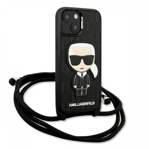 Karl Lagerfeld KLHCP13SCMNIPK iPhone 13 mini 5,4" hardcase czarny|black Leather Monogram Patch and Cord Iconik image 3