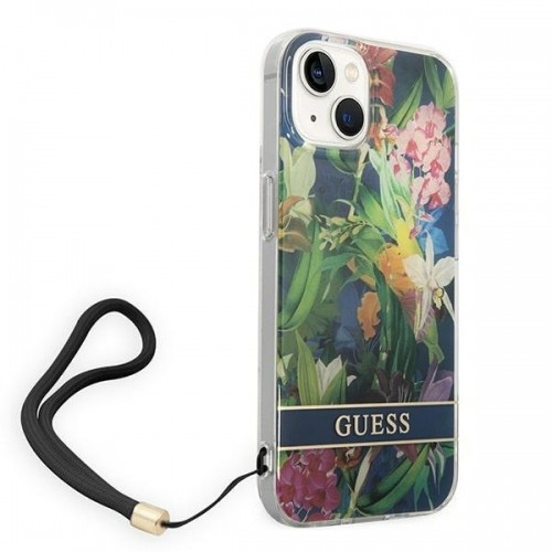 Guess GUOHCP14MHFLSB iPhone 14 Plus 6,7" niebieski|blue hardcase Flower Strap image 3