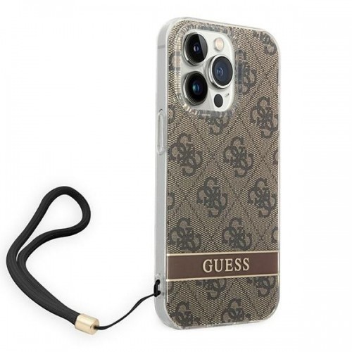 Guess GUOHCP14LH4STW iPhone 14 Pro 6,1" brązowy|brown hardcase 4G Print Strap image 3