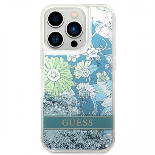 Guess GUHCP14LLFLSN iPhone 14 Pro 6,1" zielony|green hardcase Flower Liquid Glitter image 3