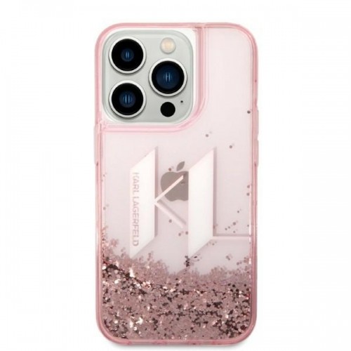 Karl Lagerfeld Liquid Glitter Big KL Logo Case for iPhone 14 Pro Pink image 3