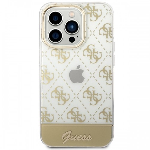 Guess PC|TPU Peony Glitter Script Logo Case for iPhone 14 Pro Max Gold image 3