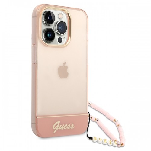 Guess PC|TPU Camera Outline Translucent Case with Strap for iPhone 14 Pro Max Pink image 3