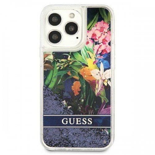 Guess Liquid Glitter Flower Case for iPhone 13 Pro Blue image 3