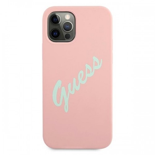 GUHCP12MLSVSPG Guess Silicone Vintage Green Script Cover for iPhone 12|12 Pro 6.1 Pink image 3