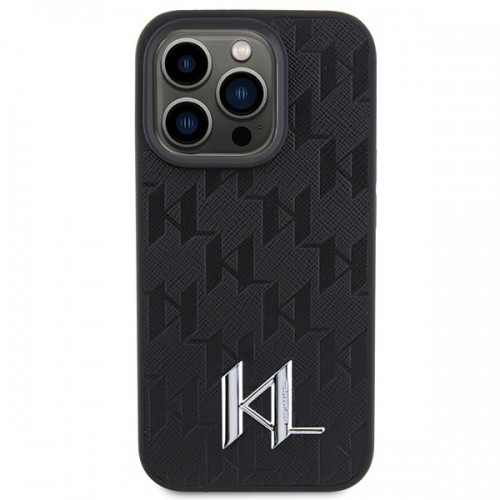 Karl Lagerfeld KLHCP15LPKLPKLK iPhone 15 Pro 6.1" czarny|black hardcase Leather Monogram Hot Stamp Metal Logo image 3