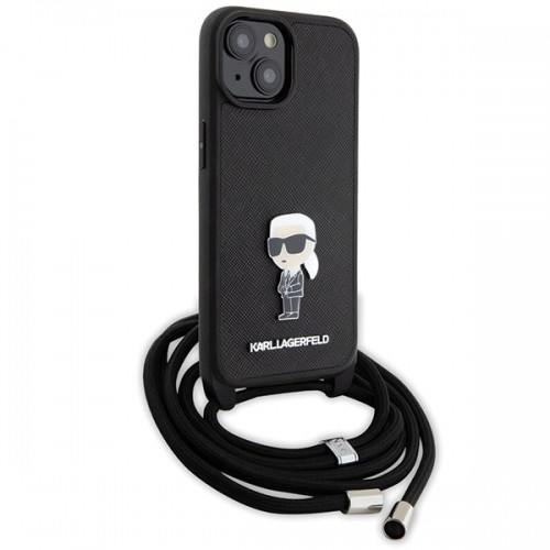 Karl Lagerfeld KLHCP15SSASKNPSK iPhone 15 6.1" hardcase czarny|black Crossbody Saffiano Monogram Metal Pin Karl & Choupette image 3
