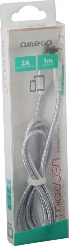 Omega cable microUSB - USB 1m braided 2A, silver image 3