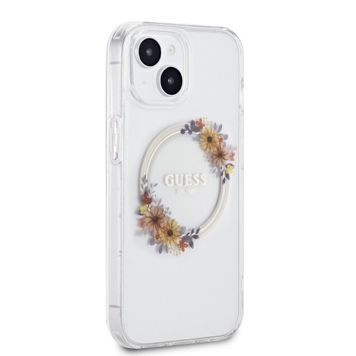 Guess PC|TPU Flowers Ring Glossy Logo MagSafe Case for iPhone 15 Transparent image 3