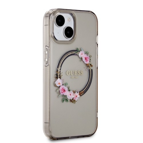 Guess PC|TPU Flowers Ring Glossy Logo MagSafe Case for iPhone 15 Black image 3