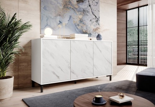 Cama Meble MARMO 3D chest of drawers 150x45x80.5 cm white matt/marble white image 3