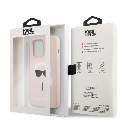 KLHCP13XSLKHP Karl Lagerfeld Liquid Silicone Karl Head Case for iPhone 13 Pro Max Light Pink image 3
