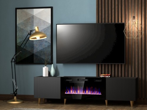 Cama Meble RTV cabinet PAFOS EF with electric fireplace 180x42x49 black matt image 3