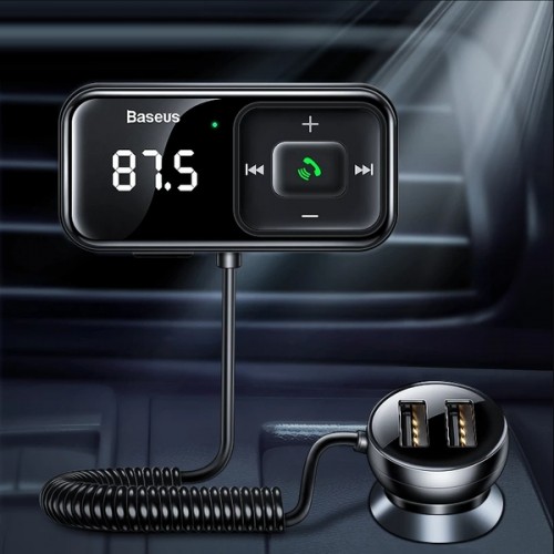 Wireless Bluetooth FM transmitter with charger Baseus S-16 (Overseas edition) - black image 3