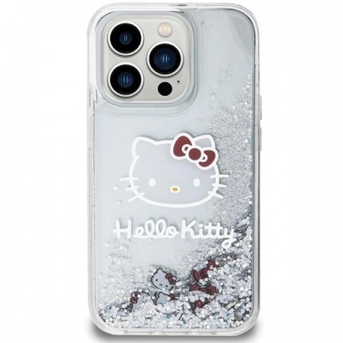 Hello Kitty Liquid Glitter Charms Kitty Head case for iPhone 15 Pro - silver image 3