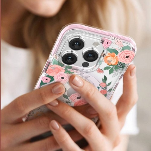 Kingxbar Flora Series magnetic case for iPhone 14 Plus MagSafe decorated with rose flowers print image 3