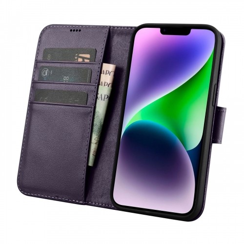 iCarer Wallet Case 2in1 Cover iPhone 14 Plus Anti-RFID Leather Flip Case Dark Purple (WMI14220727-DP) image 3
