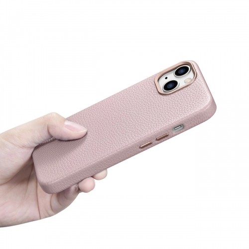 iCarer Litchi Premium Leather Case iPhone 14 Plus Magnetic Leather Case with MagSafe Pink (WMI14220711-PK) image 3