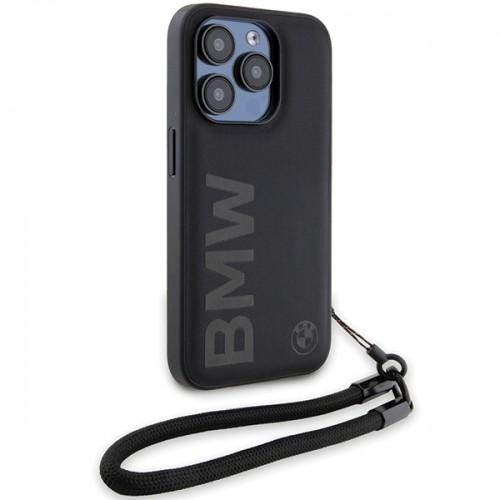BMW BMHCP15L23RMRLK iPhone 15 Pro 6.1" czarny|black hardcase Signature Leather Wordmark Cord image 3
