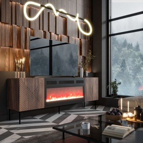 Cama Meble ART DECO EF RTV cabinet + fireplace 190.5x40x68.9 walnut image 3