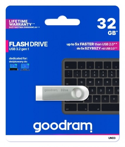 GOODRAM FLASHDRIVE 32GB UNO3 SILVER USB 3.2 Gen 1 image 3