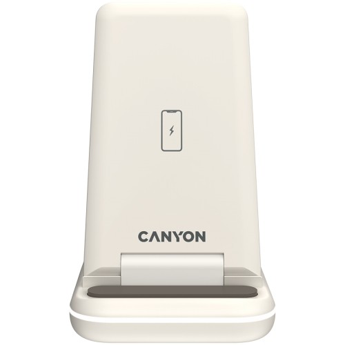 CANYON WS-304,  Foldable  3in1 Wireless charger, with touch button for Running water light, Input 9V/2A,  12V/1.5AOutput 15W/10W/7.5W/5W, Type c to USB-A cable length 1.2m, with QC18W EU plug,132.51*75*28.58mm, 0.168Kg, Cosmic Latte image 3