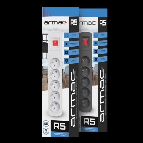 Armac R5 | Barošanas sloksne | pretpārsprieguma sistēma, 5 rozetes, 5 m kabelis, pelēks image 3