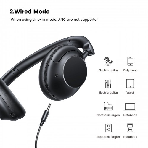 Ugreen HP202 HiTune Max5 on-ear wireless headphones with hybrid ANC noise reduction - black image 3