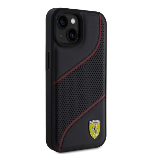 Ferrari PU Leather Perforated Slanted Line Case for iPhone 15 Black image 3