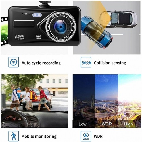 iWear GT6 Dvīņu automobiļa DVR kamera HD 170° priekšpusē + aizmugurē 480p G-Sensora nakts redzējums 4'' LCD melna image 3
