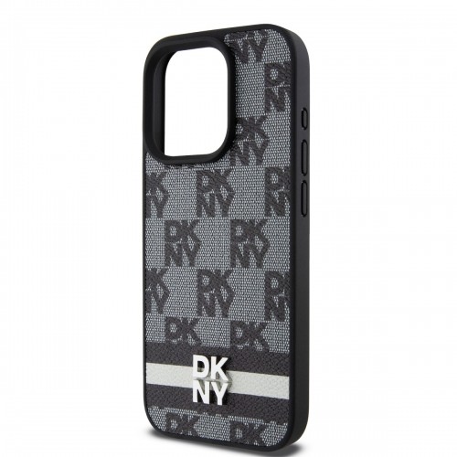 DKNY PU Leather Checkered Pattern and Stripe Case for iPhone 12|12 Pro Black image 3