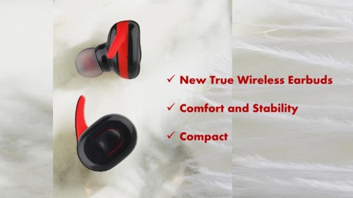 TWS MICRO wireless earbuds with microphone and charging case Black with red image 4