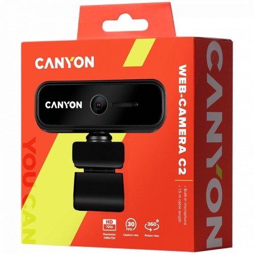 CANYON C2 720P HD 1.0Mega fixed focus webcam with USB2.0. connector, 360° rotary view scope, 1.0Mega pixels, built in MIC, Resolution 1280*720(1920*1080 by interpolation), viewing angle 46°, cable length 1.5m, 90*60*55mm, 0.104kg, Black image 4