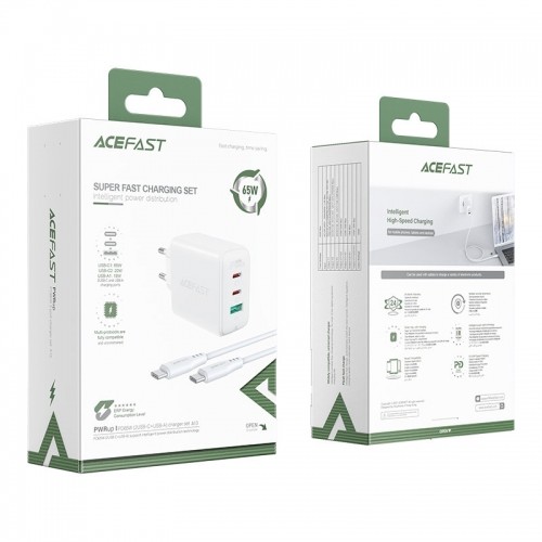 Acefast 2in1 charger 2x USB Type C / USB 65W, PD, QC 3.0, AFC, FCP (set with cable) white (A13 white) image 4