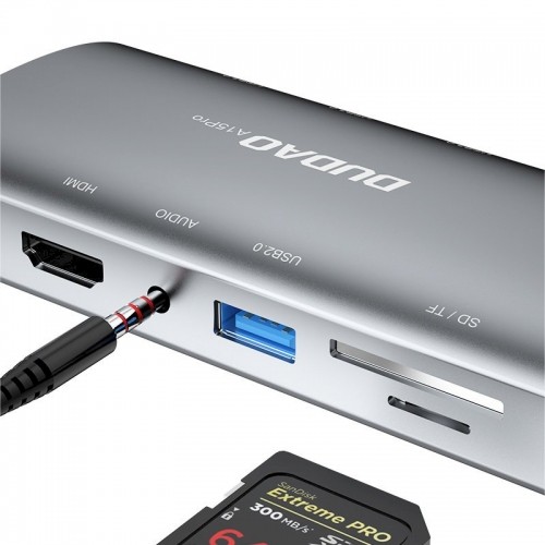 Dudao 11w1 multifunctional HUB USB Typ C - USB Type C PD 60 W | HDMI | 3,5 mm mini jack | 1x USB 2.0 | SD - micro SD  card reader | VGA | RJ45 | 3x USB 3.2 Gen 1 grey (A15Pro grey) image 4
